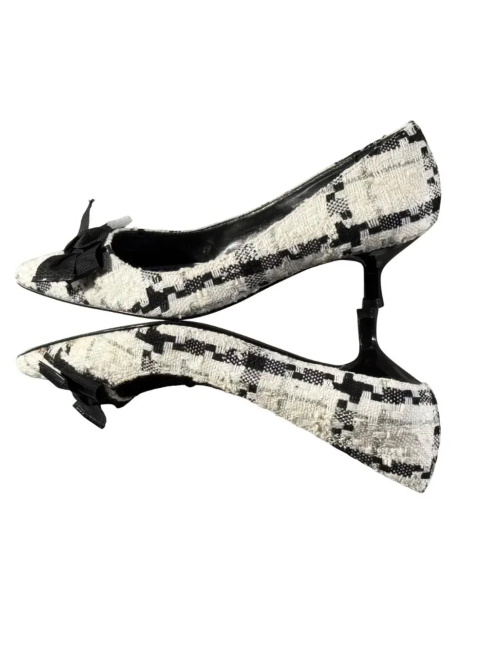 White House Black Market Sawyer Tweed Heels With Bow Accent Size 8 1/2M - Picture 6 of 11